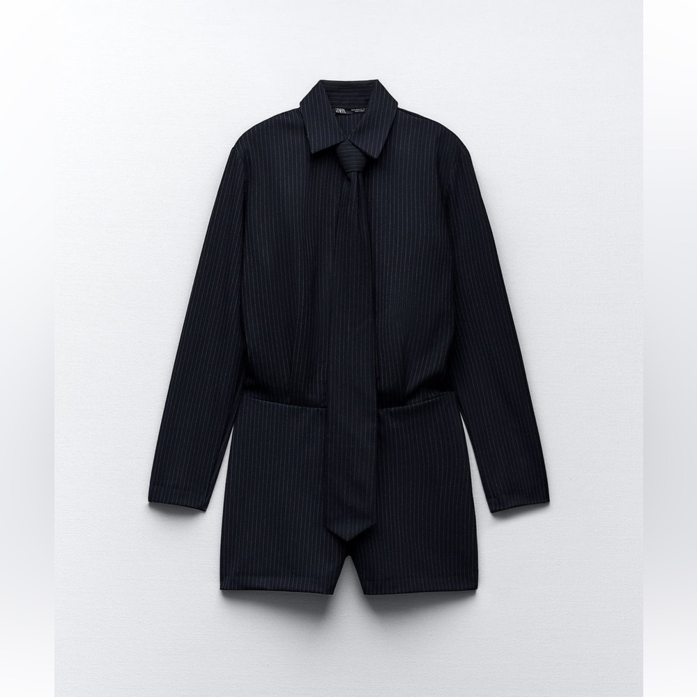 NWT ZARA Pinstripe Jumpsuit with Necktie